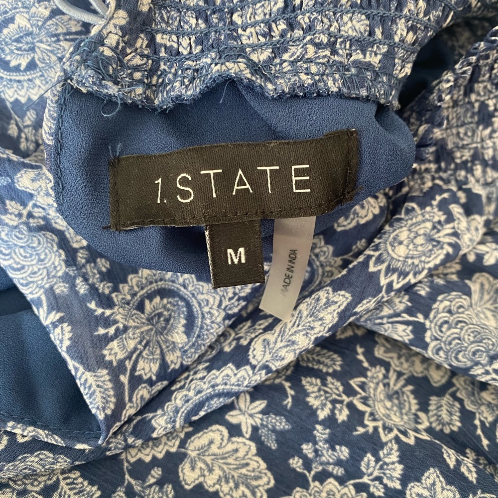 1.Slate Floral Print Smocked Neck Sleeveless Dress - Picture 10 of 11
